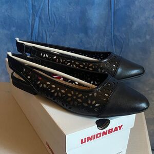 UNIONBAY Women's Black Cut-Out Slingback Flats, sz 6.5m, SL2-129S012